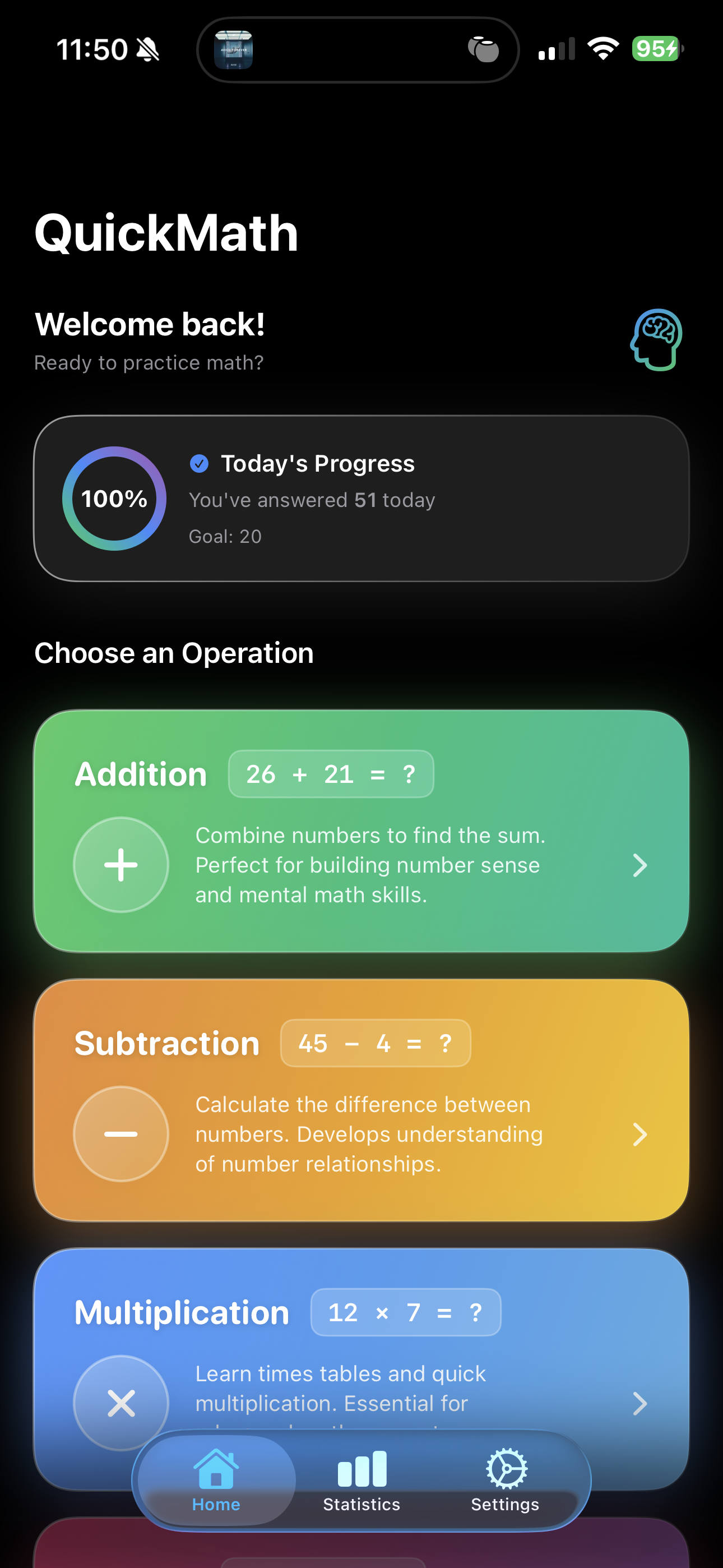 QuickMath Screenshot 1 - Main Practice Interface
