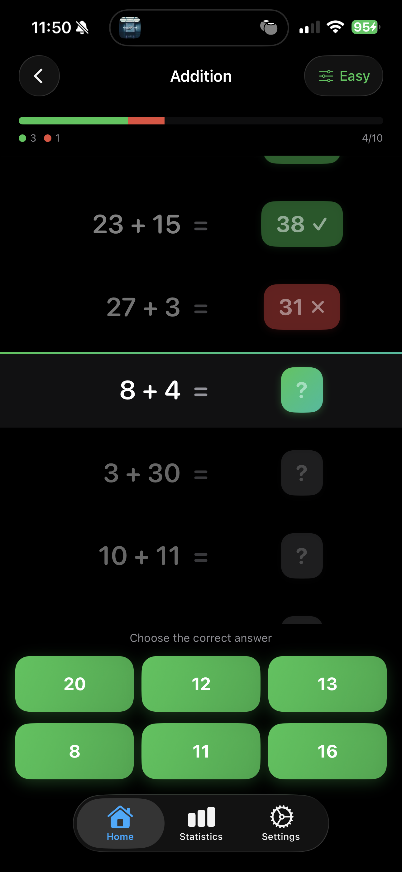 QuickMath Screenshot 2 - Statistics View